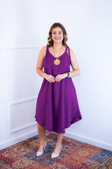 Vestido Dandara - Midi de Alça Decote V em Linho Light - Naguirre Shop