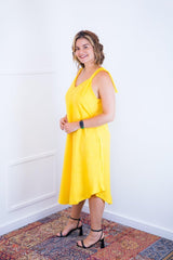 Vestido Dandara - Midi de Alça Decote V em Linho Light - Naguirre Shop