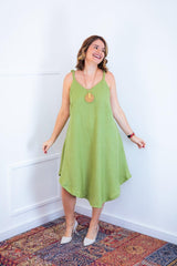 Vestido Dandara - Midi de Alça Decote V em Linho Light - Naguirre Shop