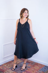 Vestido Dandara - Midi de Alça Decote V em Linho Light - Naguirre Shop