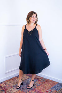 Vestido Dandara - Midi de Alça Decote V em Linho Light - Naguirre Shop