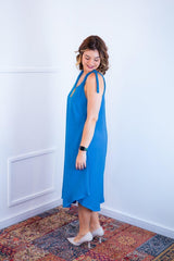 Vestido Dandara - Midi de Alça Decote V em Linho Light - Naguirre Shop