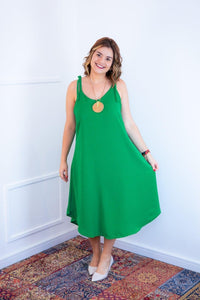 Vestido Dandara - Midi de Alça Decote V em Linho Light - Naguirre Shop