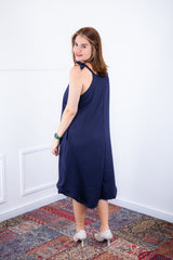 Vestido Dandara - Midi de Alça Decote V em Linho Light - Naguirre Shop