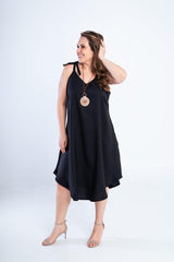 Vestido Dandara - Midi de Alça Decote V em Linho Light - Naguirre Shop