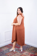 Vestido Dandara - Midi de Alça Decote V em Linho Light - Naguirre Shop