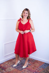 Vestido Dandara - Midi de Alça Decote V em Linho Light - Naguirre Shop