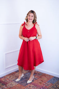 Vestido Dandara - Midi de Alça Decote V em Linho Light - Naguirre Shop