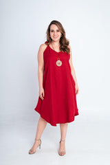 Vestido Dandara - Midi de Alça Decote V em Linho Light - Naguirre Shop