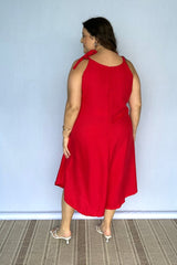 Vestido Dandara - Midi de Alça Decote V em Linho Light - Naguirre Shop