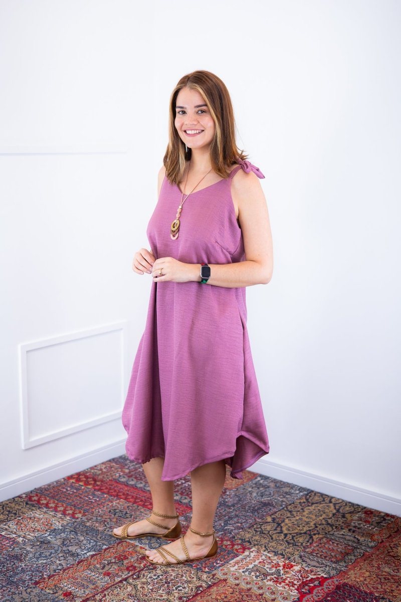 Vestido Dandara - Midi de Alça Decote V em Linho Light - Naguirre Shop