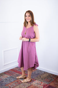 Vestido Dandara - Midi de Alça Decote V em Linho Light - Naguirre Shop