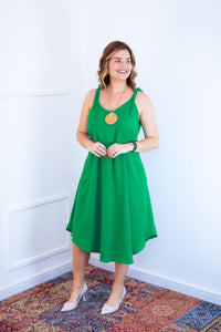 Vestido Dandara - Midi de Alça Decote V em Linho Light - Naguirre Shop