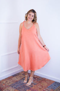 Vestido Dandara - Midi de Alça Decote V em Linho Light - Naguirre Shop
