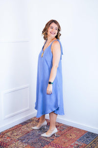 Vestido Dandara - Midi de Alça Decote V em Linho Light - Naguirre Shop