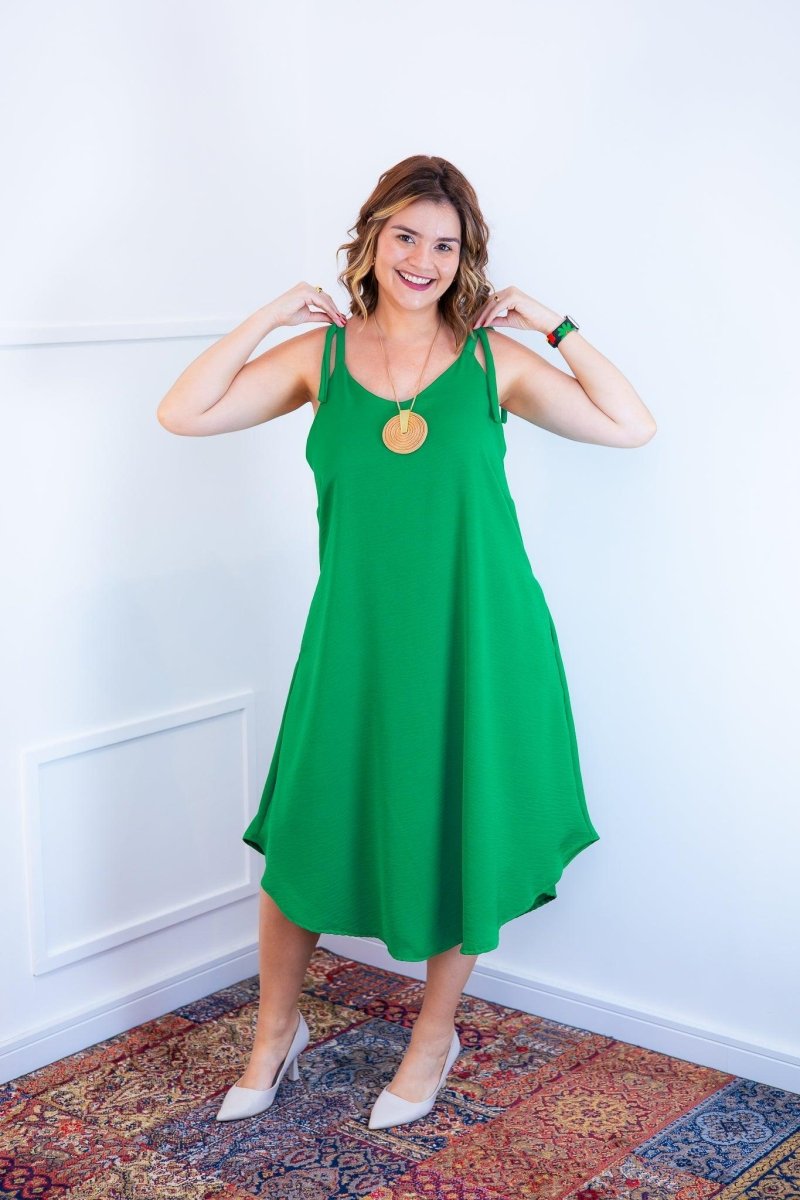 Vestido Dandara - Midi de Alça Decote V em Linho Light - Naguirre Shop