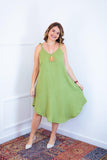 Vestido Dandara - Midi de Alça Decote V em Linho Light - Naguirre Shop