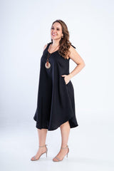 Vestido Dandara - Midi de Alça Decote V em Linho Light - Naguirre Shop