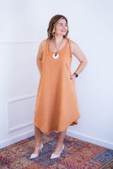 Vestido Dandara - Midi de Alça Decote V em Linho Light - Naguirre Shop