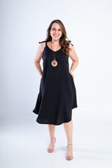 Vestido Dandara - Midi de Alça Decote V em Linho Light - Naguirre Shop