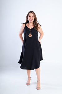 Vestido Dandara - Midi de Alça Decote V em Linho Light - Naguirre Shop