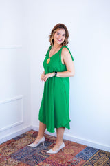 Vestido Dandara - Midi de Alça Decote V em Linho Light - Naguirre Shop