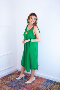 Vestido Dandara - Midi de Alça Decote V em Linho Light - Naguirre Shop