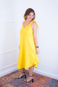 Vestido Dandara - Midi de Alça Decote V em Linho Light - Naguirre Shop