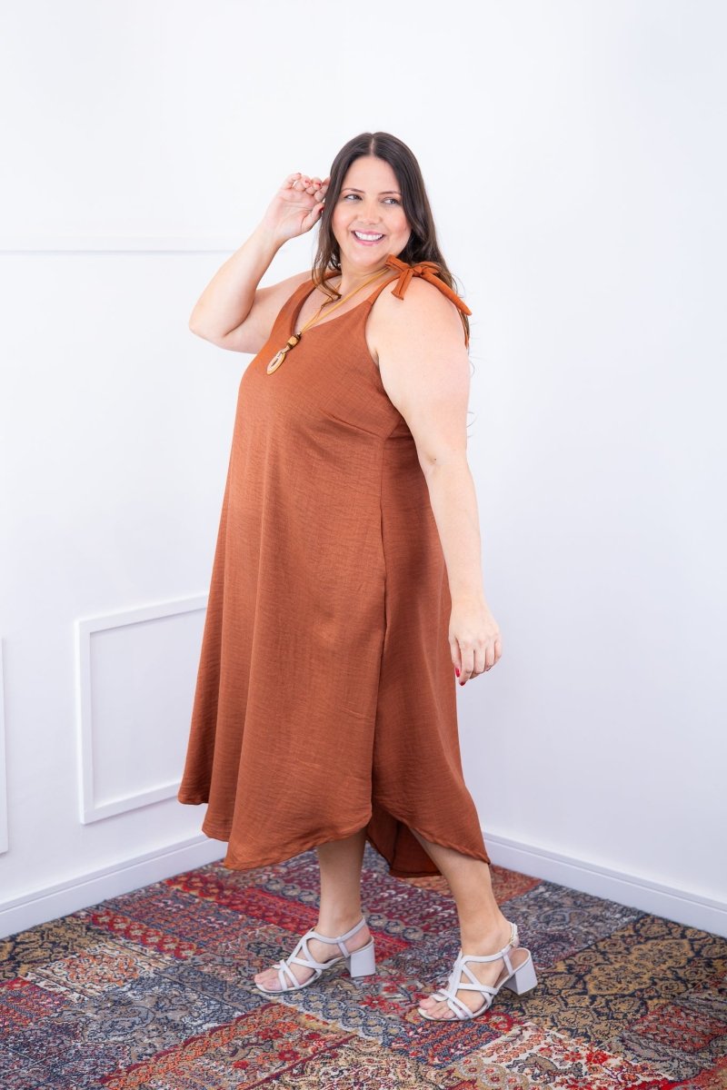 Vestido Dandara - Midi de Alça Decote V em Linho Light - Naguirre Shop