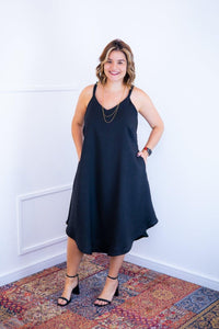 Vestido Dandara - Midi de Alça Decote V em Linho Light - Naguirre Shop