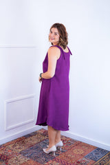 Vestido Dandara - Midi de Alça Decote V em Linho Light - Naguirre Shop