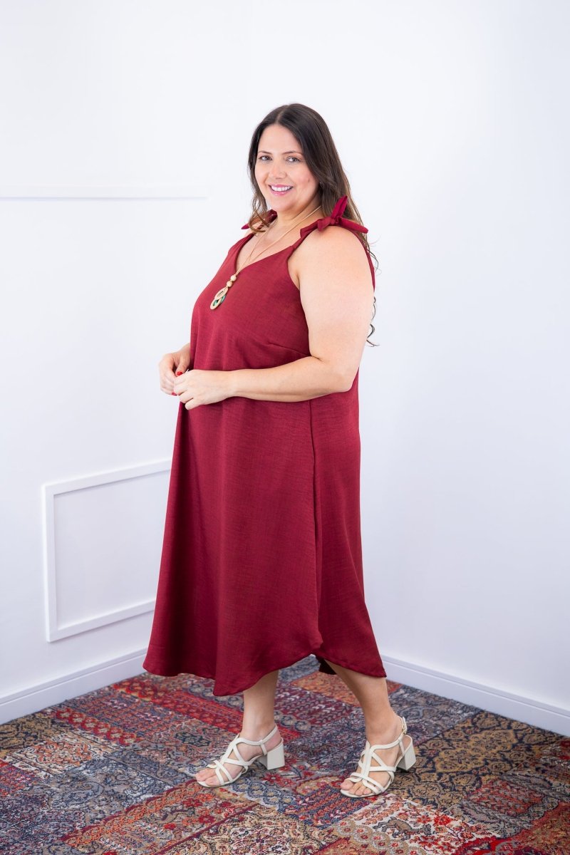 Vestido Dandara - Midi de Alça Decote V em Linho Light - Naguirre Shop