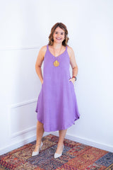 Vestido Dandara - Midi de Alça Decote V em Linho Light - Naguirre Shop