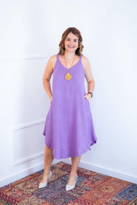 Vestido Dandara - Midi de Alça Decote V em Linho Light - Naguirre Shop