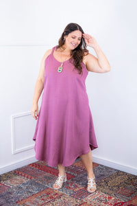 Vestido Dandara - Midi de Alça Decote V em Linho Light - Naguirre Shop
