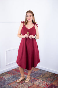 Vestido Dandara - Midi de Alça Decote V em Linho Light - Naguirre Shop