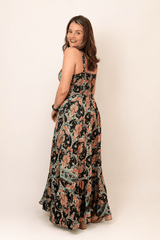 Vestido Decote V com Lastex nas Costas Longo Toque Seda Light Estilo Boho Laila - Naguirre Shop