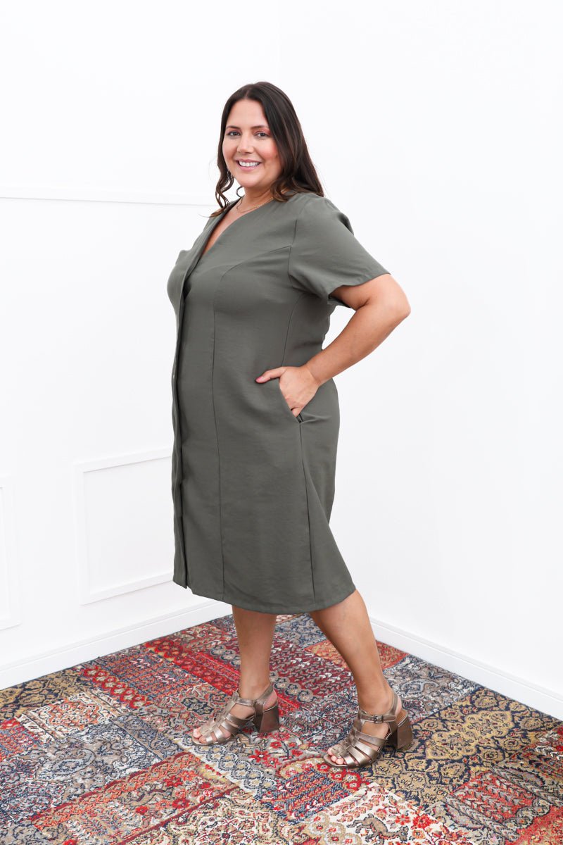Vestido Fabiana – Midi em Viscose Marrant com Manga e Bolsos - Naguirre Shop