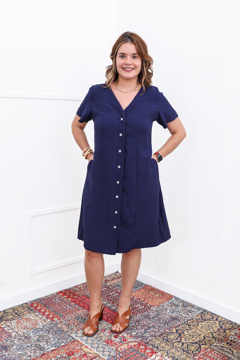 Vestido Fabiana – Midi em Viscose Marrant com Manga e Bolsos - Naguirre Shop