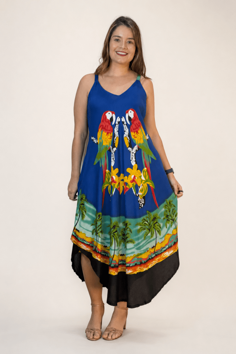 Vestido Fluido em Viscose Natural Evasê com Alças Marrocos Estampados - Naguirre Shop