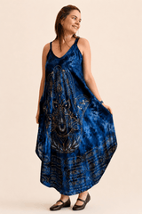 Vestido Fluido em Viscose Natural Evasê com Alças Marrocos Estampados - Naguirre Shop