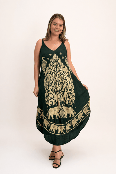 Vestido Fluido em Viscose Natural Evasê com Alças Marrocos Estampados - Naguirre Shop