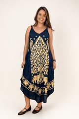 Vestido Fluido em Viscose Natural Evasê com Alças Marrocos Estampados - Naguirre Shop
