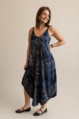 Vestido Fluido em Viscose Natural Evasê com Alças Marrocos Estampados - Naguirre Shop