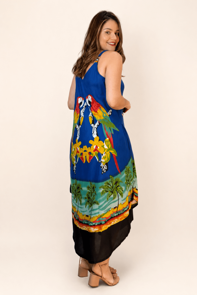 Vestido Fluido em Viscose Natural Evasê com Alças Marrocos Estampados - Naguirre Shop