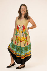 Vestido Fluido em Viscose Natural Evasê com Alças Marrocos Estampados - Naguirre Shop