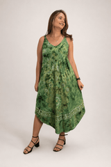Vestido Fluido em Viscose Natural Evasê com Alças Marrocos Estampados - Naguirre Shop