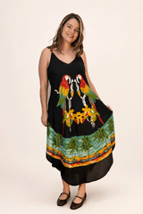 Vestido Fluido em Viscose Natural Evasê com Alças Marrocos Estampados - Naguirre Shop