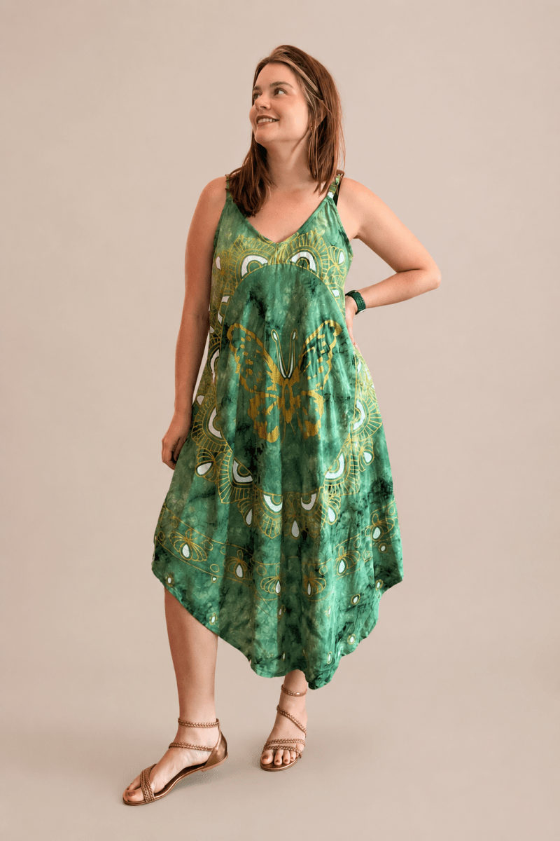 Vestido Fluido em Viscose Natural Evasê com Alças Marrocos Estampados - Naguirre Shop