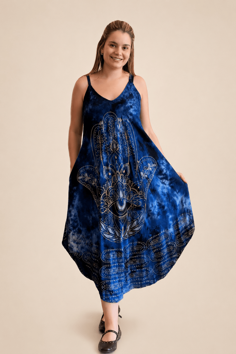 Vestido Fluido em Viscose Natural Evasê com Alças Marrocos Estampados - Naguirre Shop